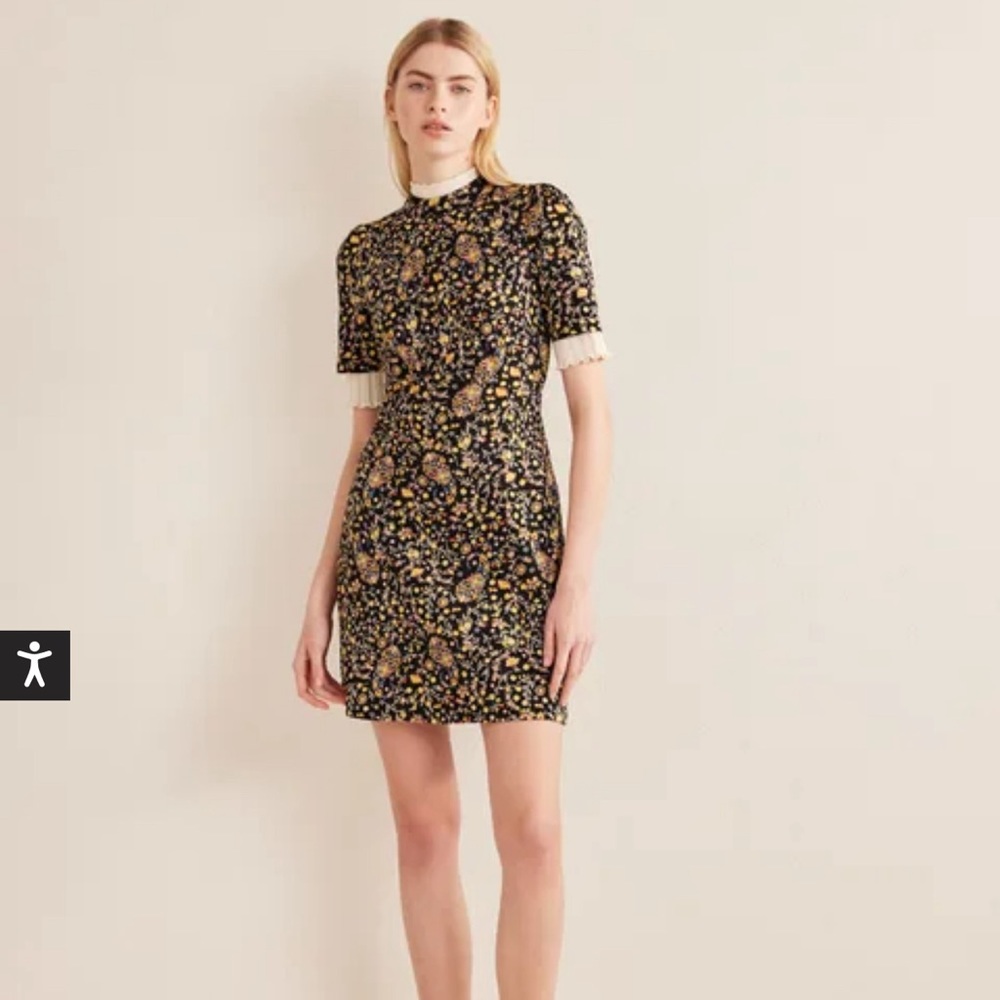 Boden Wildflower Mini Dress with Ribbed Pointelle High Neck Top in XS